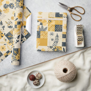 Gul Quilt Rutig Blommönster Presentpapper