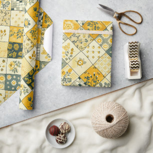 Gul Quilt Rutig Blommönster Presentpapper