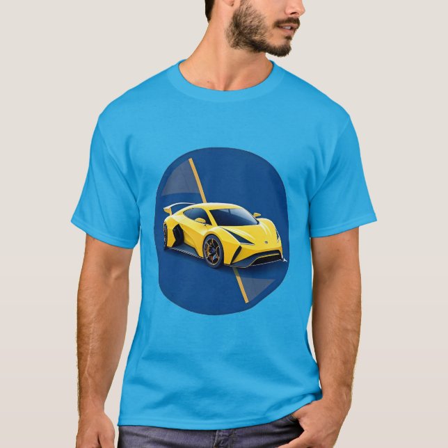 Gul Racer Blå Kontrast Hastighetsdesign T Shirt (Framsida)