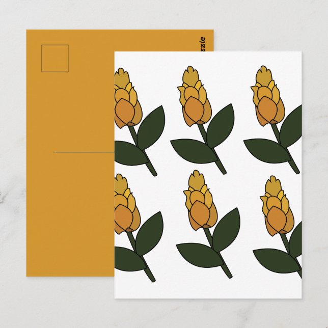 Gul räka växt blomma floral vykort (Fram/baksida)