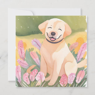 Gul Retriever Valp Akvarell Målad Kort
