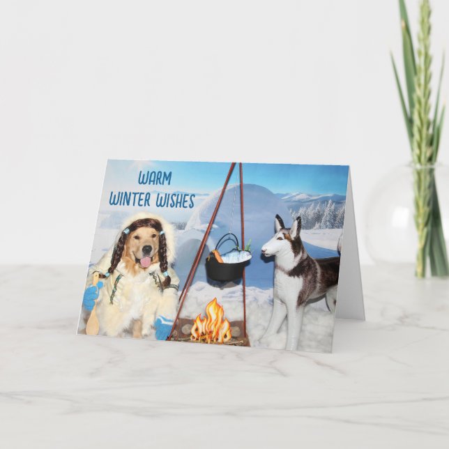 Gul Retriever Varmt Vinterönskan Julkort Helgkort (Framsida)