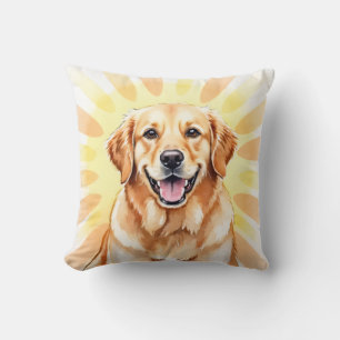 Gul Retriever Vattenfärg Solstråle Konst Kudde