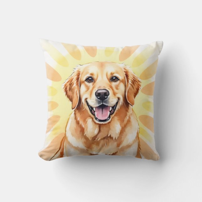 Gul Retriever Vattenfärg Solstråle Konst Kudde (Framsida)