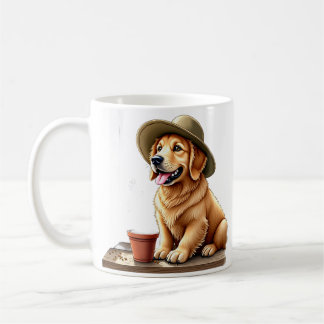 Gul Retriever Växt Förälder Trädgård Vattenfärg Kaffemugg