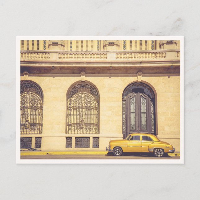 Gul Retro Bil & Arkitektur Havana Kuba Vykort (Framsida)