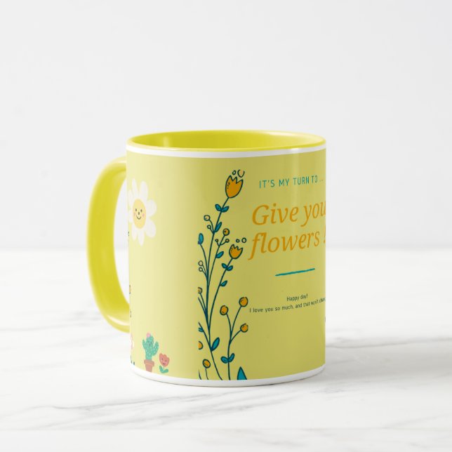 GUL RETRO BLOMKRUKA | GLAD ESTETISK DESIGN  MUGG (Framsida vänster)