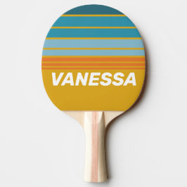 Gul Retro Horisontell Randig med Namn Pingisracket