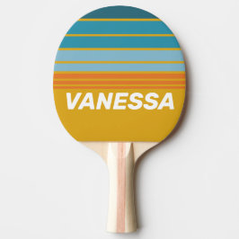 Gul Retro Horisontell Randig med Namn Pingisracket