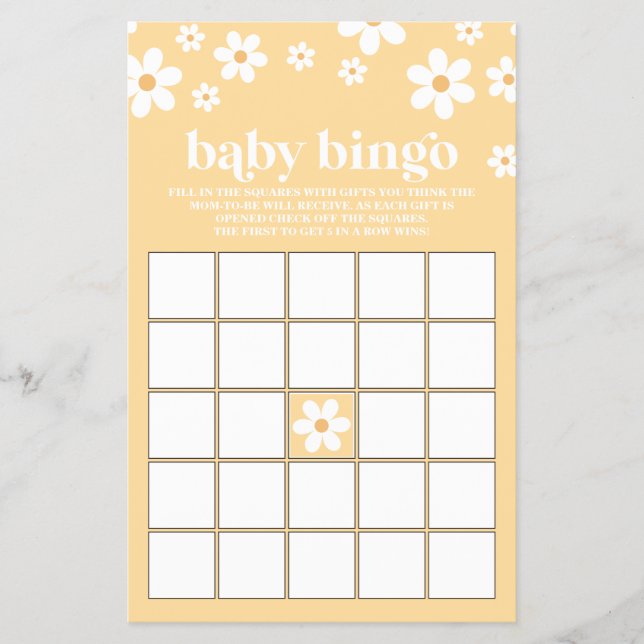 Gul Retro Marguerit Bebis Bjudning Bingo Flygblad (Framsidan)