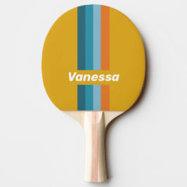 Gul Retro Pin Randig med Namn Pingisracket