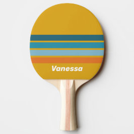 Gul Retro Tvärgående Randig med Namn Pingisracket