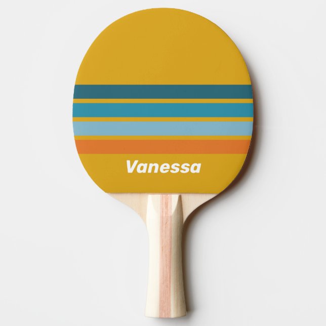 Gul Retro Tvärgående Randig med Namn Pingisracket (Baksidan)