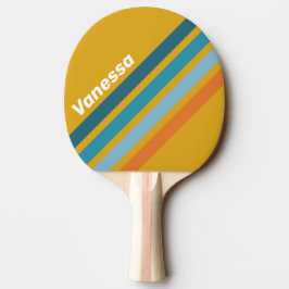 Gul Retro Vinklad Randig med Namn Pingisracket