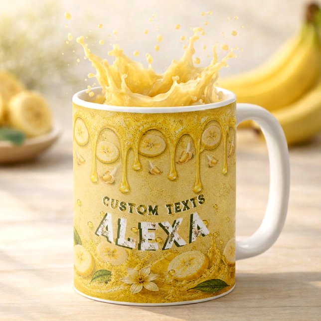 Gul Retrofest Tema Personlig Banankonfektion Kaffemugg (Skapare uppladdad)
