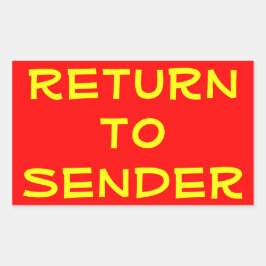 Gul Return to Sender på Röd Rektangulärt Klistermärke