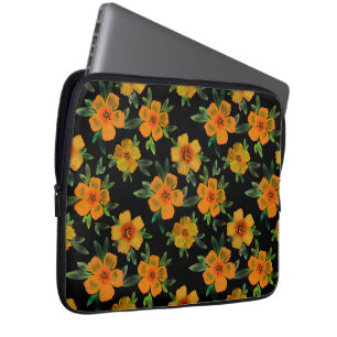 Gul Ringblomma Blommar på Svart Laptop Fodral
