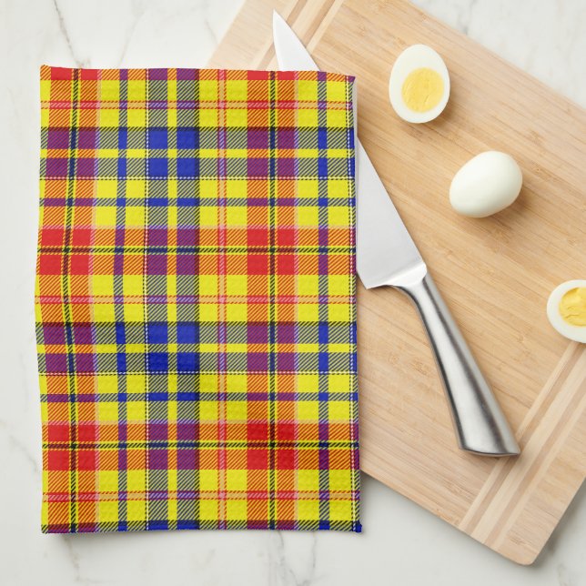 Gul Röd Blå Plaid Tartan Design  Kökshandduk (Vikt i Fjärdedel)