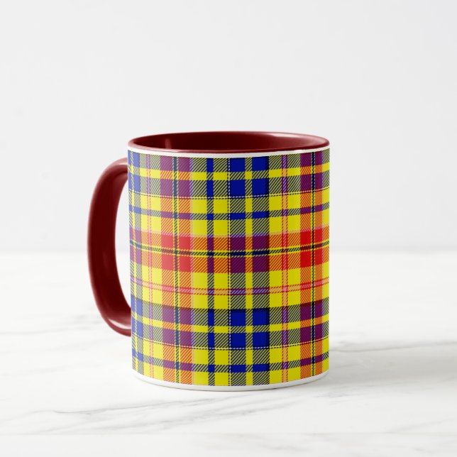 Gul Röd Blå Plaid Tartan Design  Mugg (Framsida vänster)