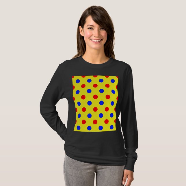 Gul Röd Blå Prickig Design  T Shirt (Hel framsida)