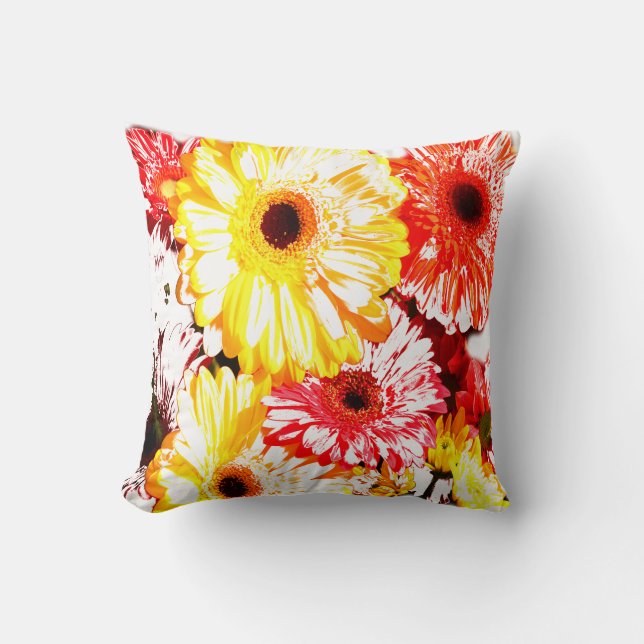 Gul röd Gerbera Chrysanthemum Blommor Kudd Kudde (Framsida)