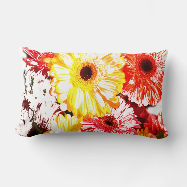 Gul röd Gerbera Chrysanthemum Blommor Kudd Lumbarkudde (Framsida)