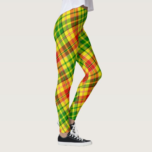 Gul Röd Grön Fet Plaid Tartan Design  Leggings (Höger)