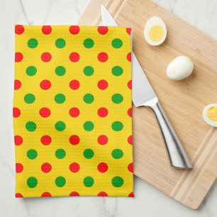 Gul Röd Grön Polka Prickar Design Kökshandduk
