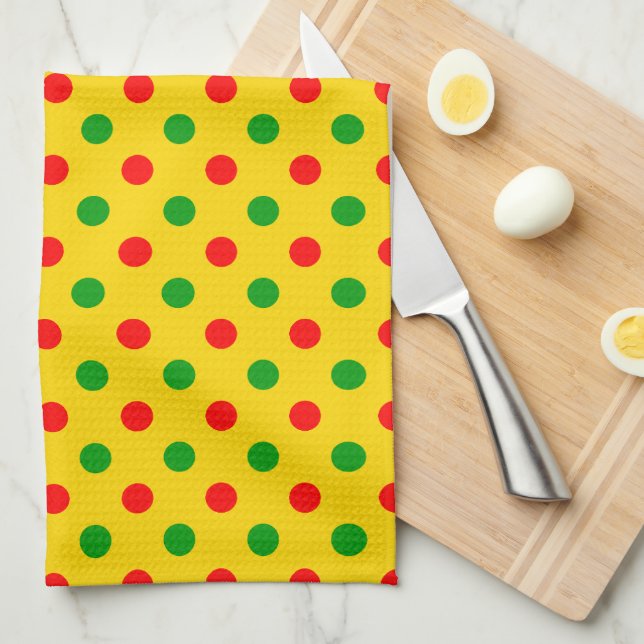 Gul Röd Grön Polka Prickar Design  Kökshandduk (Vikt i Fjärdedel)