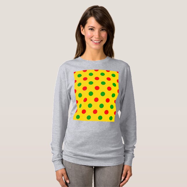 Gul Röd Grön Polka Prickar Design  T Shirt (Hel framsida)