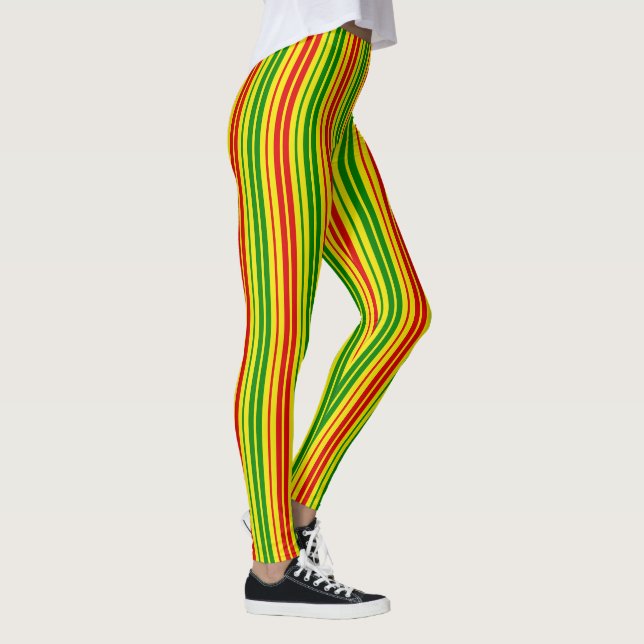 Gul Röd Grön Randigt Mönster   Leggings (Höger)