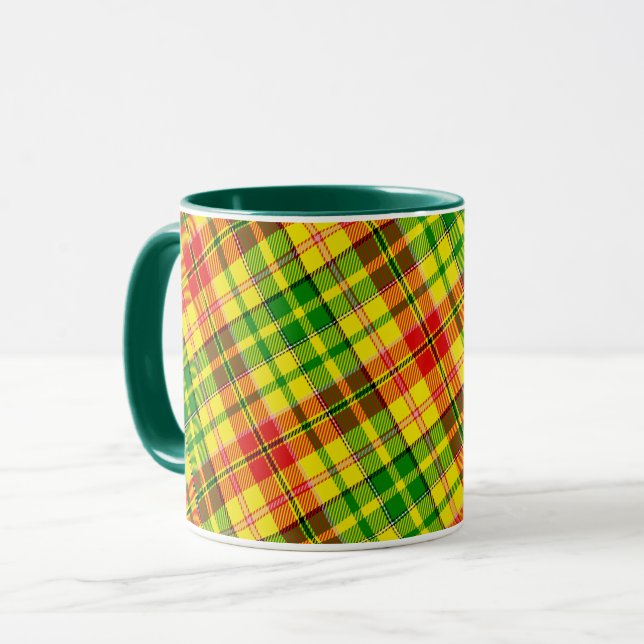 Gul röd grön rutig Tartan-design  Mugg (Framsida vänster)