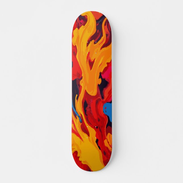 Gul röd och blå eld flam abstrakt konst mini skateboard bräda 18,5 cm (Framsida)