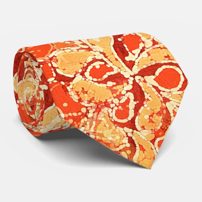 Gul Röd Orange Bali Batik Stil Paisley Mönster Slips (Rullad)