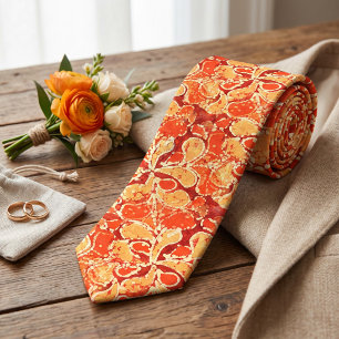 Gul Röd Orange Bali Batik Stil Paisley Mönster Slips