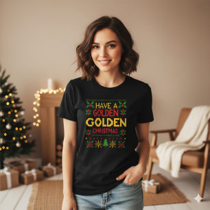 Gul Röd Retro Stickad Guld Julmönster T Shirt
