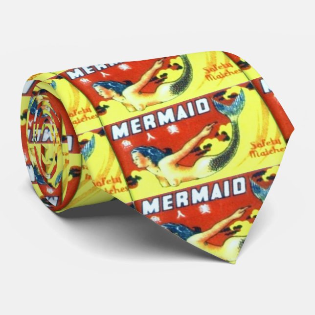 gul/röd simmande sjöjungfru tie slips (Rullad)