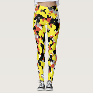 Gul Röd Svart Grå Kamouflage Kamouflage Mönster Leggings