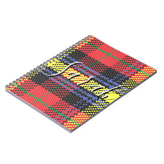 Gul & Röd Tartan Rutig Monogram Namn Anteckningsbok