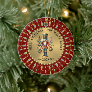 Gul Röda Vita Diamanter Jul Nötknäppare Julgransprydnad Keramik