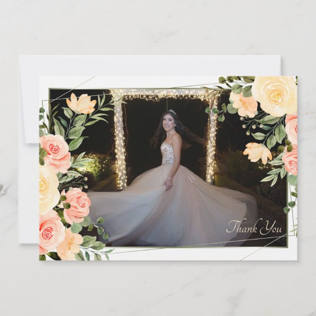 Gul Rödrivor Ram Tack Fotokort Inbjudningar (Framsida)