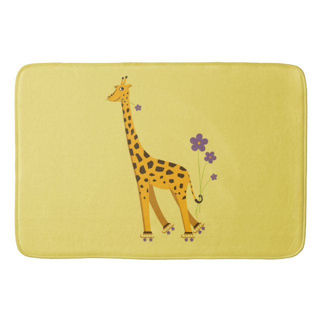 Gul rolig rulle som åker skridskor giraffet badrumsmatta (Framsidan)