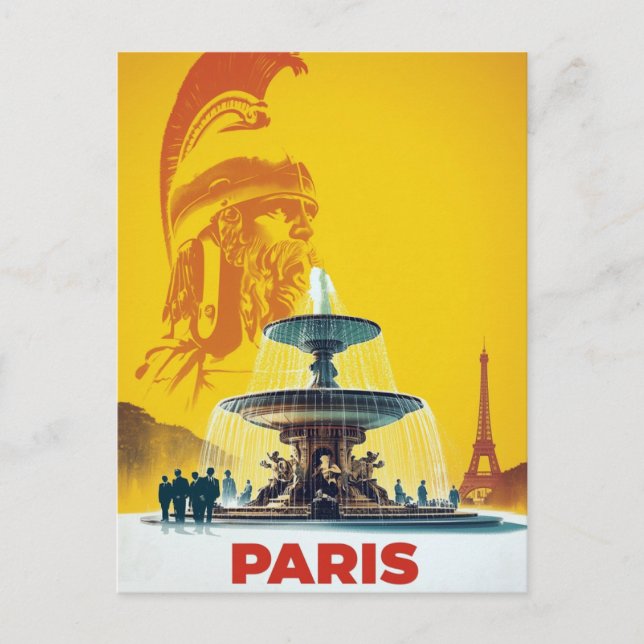Gul romersk staty och fontänkonst i Paris Vykort (Framsida)