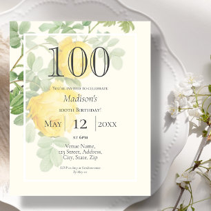Gul ros 100:e inbjudan till födelsedag