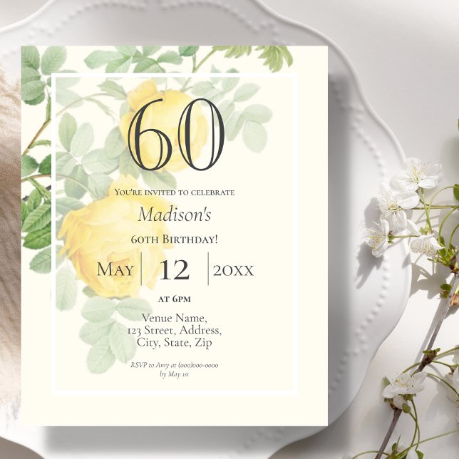 Gul ros 60:e inbjudan till födelsedagseftermiddag (Skapare uppladdad)