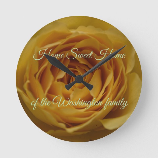 Gul ros anpassningsbara väggspärr rund klocka (Framsida)