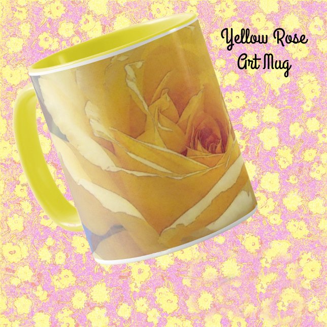 Gul ros Art Garden Mugg Kopp (Yellow Rose Flower Close Up Art on a mug.)