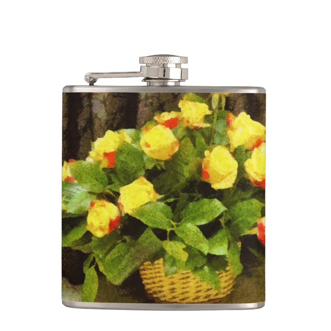 Gul ros basket målning fickplunta (Framsidan)