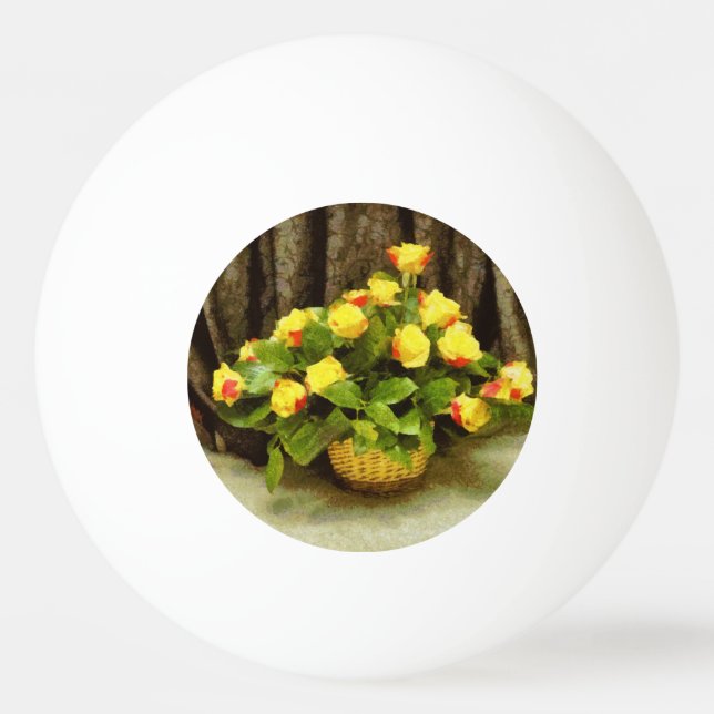 Gul ros basket målning pingisboll (Framsidan)