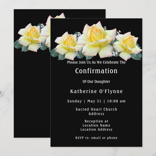 Gul ros bekräftelse inbjudningar (Fram/baksida)